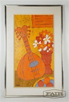Kalish , signed painting of guitar and flowers