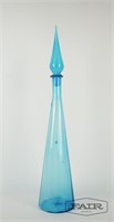 Tall Italian blue art glass decanter