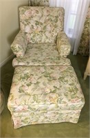 Custom Linen Upholstered Armchair w/Ottoman