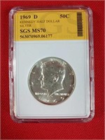 MS70 1969-D Kennedy Silver Half Dollar