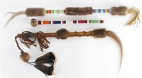 Two Native American War Clubs and Antler Staff