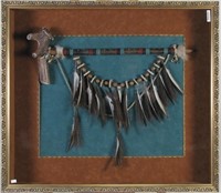 Framed Native American Ceremonial Pipe