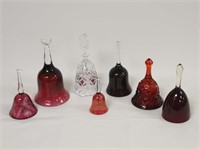 Lot of 7 Red Glass Hand Bells