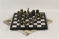 Lot of Marble Chess Boards & Metal Pieces