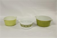 Lot of 3 Vintage Green Pyrex Dishes