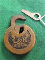 L&N Antique Six Lever Push Key Pancake Lock w/Key