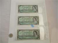 3 Billets de 1 Dollar du Canada de 1967