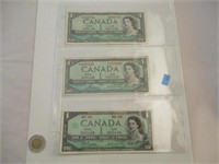 3 Billets 1 Dollar Canada 1967 et 1954