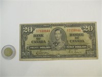 1 Billet de 20 Dollars du Canada de 1937