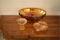 3 Carnival Glass Pieces