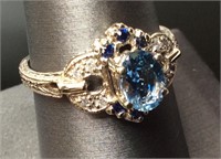 14kt Vtg. Blue Amythyst/blue Saphire & Diamond