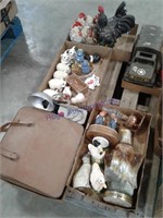 1/2 pallet-- assorted figurines, chickens, pigs,
