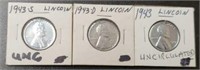 (3) 1943 Steel Pennies