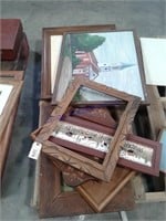 Assorted pictures, frames, wood wall decor