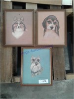 Set of 3 framed dog pictures, 8 x 10