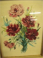 Decoratively Framed Needlepoint Floral