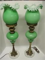 Pair Oustanding Green Fenton Table Lamps