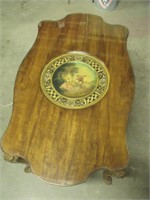 Highly Carved Decorative Table w/ Victorian Scene