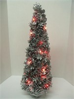 Silver Painted Pine Cone Tree w/ Red Lights