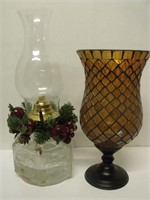 Lot- Clear Glass Oil Lamp and Large Candle Holder