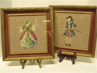 Pair of Framed Needlepoints- Man and Woman