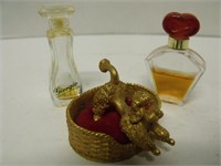 Miniature Lot- 2 Perfumes and Small Poodle in Bed