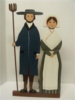 Hand Painted Wood Cutout - Mennonite Farmer & Wife