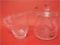 Vintage Cornflower Glass Sugar/Creamer w/  Spoon