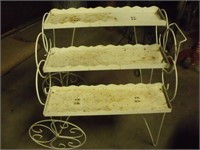 White Wrought Iron Flower Pot Stand with Wheels