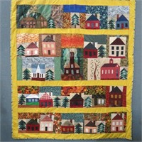 Hand Crafted Quilt with Cabins, Church / School