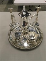 Silver Plated Coffee Set & Candlesticks
