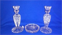 Crystal Candle Holders And Ashtray