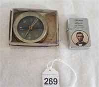 Vintage Pocket Compass & Abe Lincoln Lighter