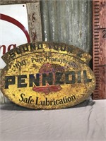Pennzoil tin sign, rusted