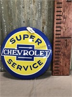 Chevrolet Super Service round tin sign