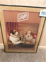 Schlitz dogs drinking & smoking framed print, The