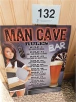 Man Cave Rules bar sign, 16"H x 12.5"W