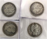 (4) 1892 Barber Silver Quarters *Nice