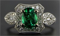 14kt Gold Oval 1.61 ct Emerald & Diamond Ring