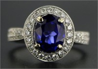 14kt Gold Round 3.48 ct Sapphire & Diamond Ring