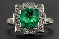 14kt Gold Round 2.52 ct Emerald & Diamond Ring