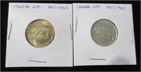 2 RCM 1967 Cougar Silver .25c Centennial Coins