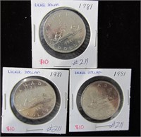 3 pcs 1981 RCM $1 Coins