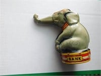 J. Chein tin elephant coin bank, trunk lifts up