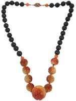 Carved Jade and Black Onyx Beaded Necklace