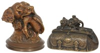 2 Bronze Figures With Dogs