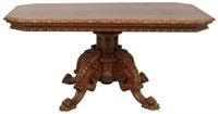Carved Oak Claw Foot Dining Table