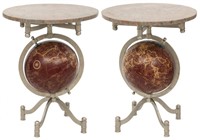 Pr. Marble Top Globe Side Tables