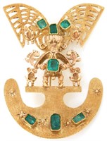 18K Gold And Emerald Brooch