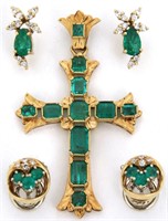 3 Pcs. 18K Gold And Emerald Jewelry